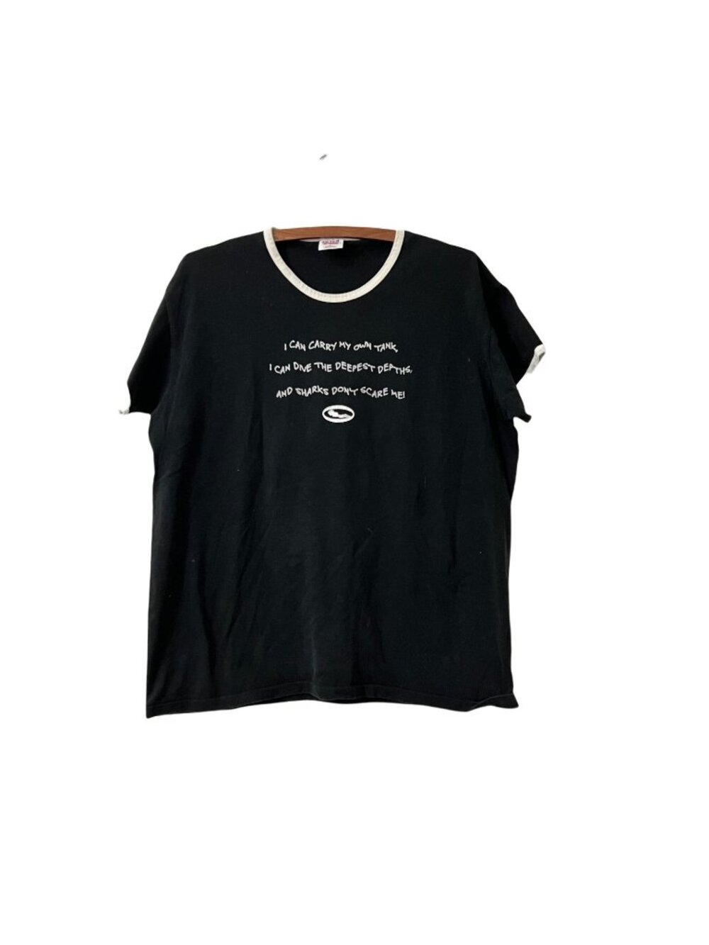Anvil Women Diver Black Ringer Tshirt Pre - Shrunk Made in USA Size Large